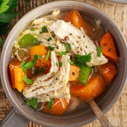 Instant Pot chicken soup in a mug.