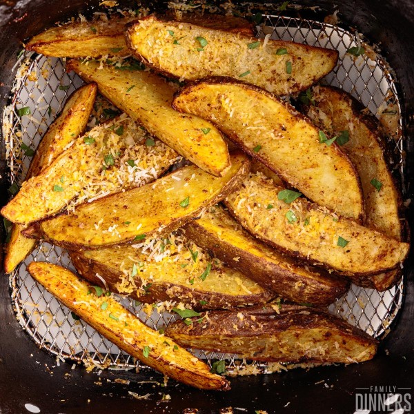 Potato wedges in the air fryer.