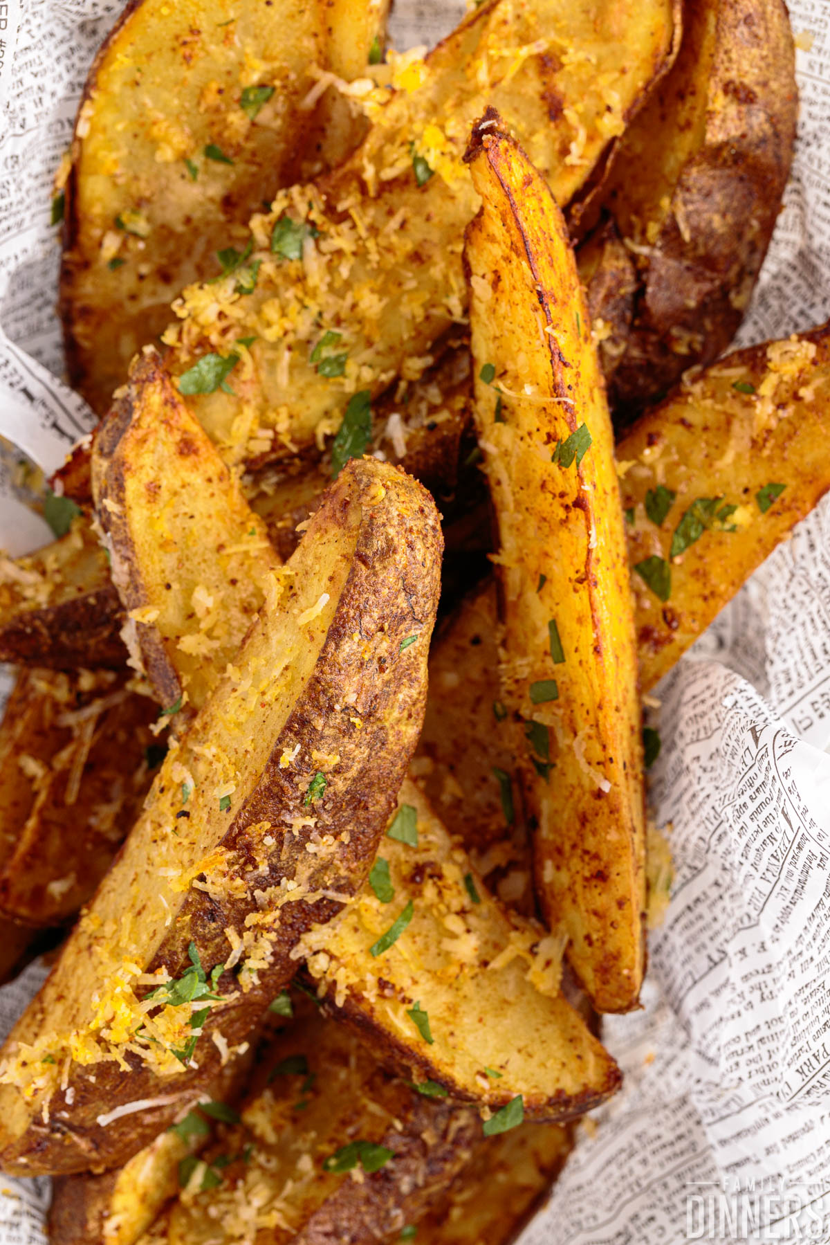 Pile of air fryer potato wedges