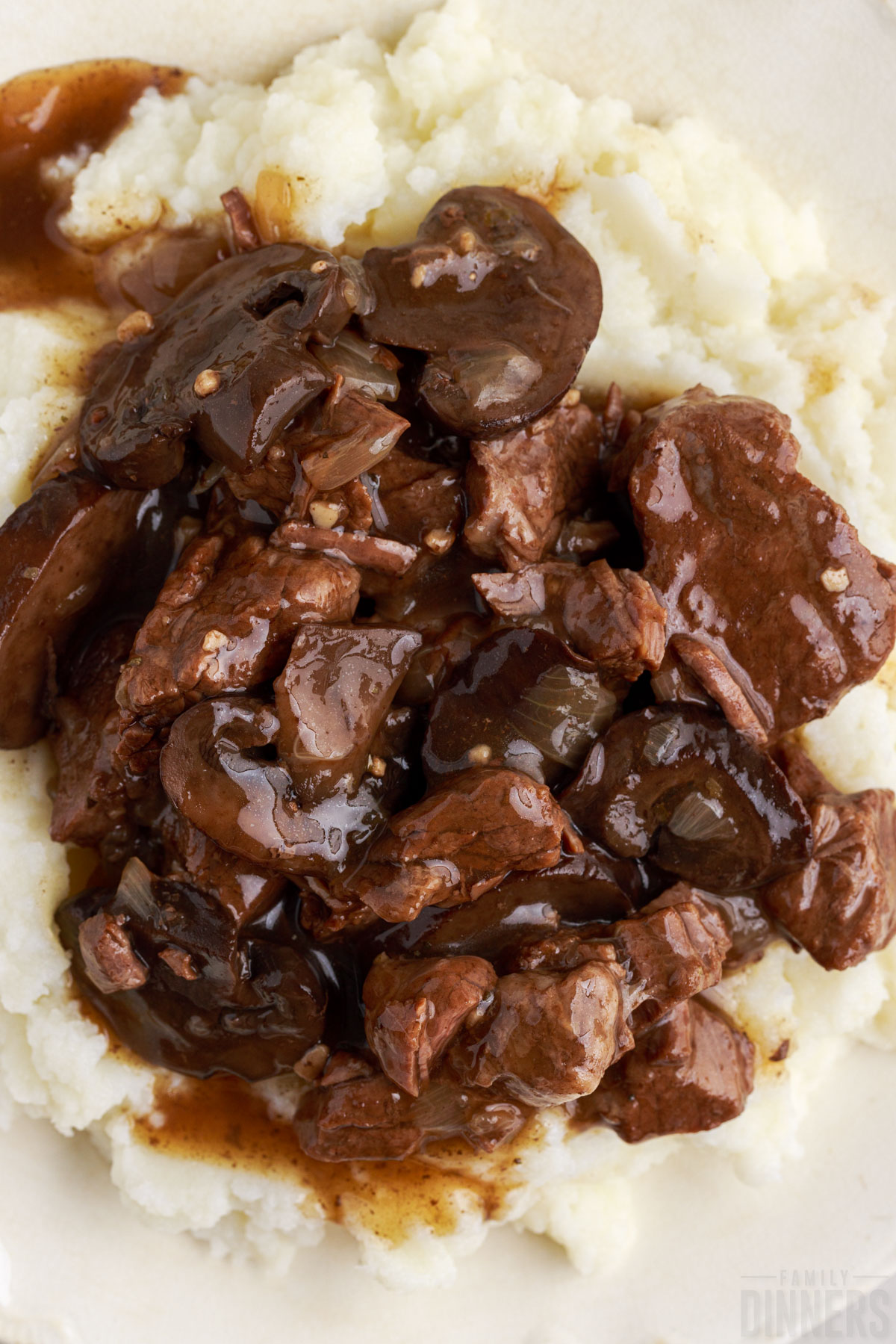 instant pot beef tips on mashed potatoes.
