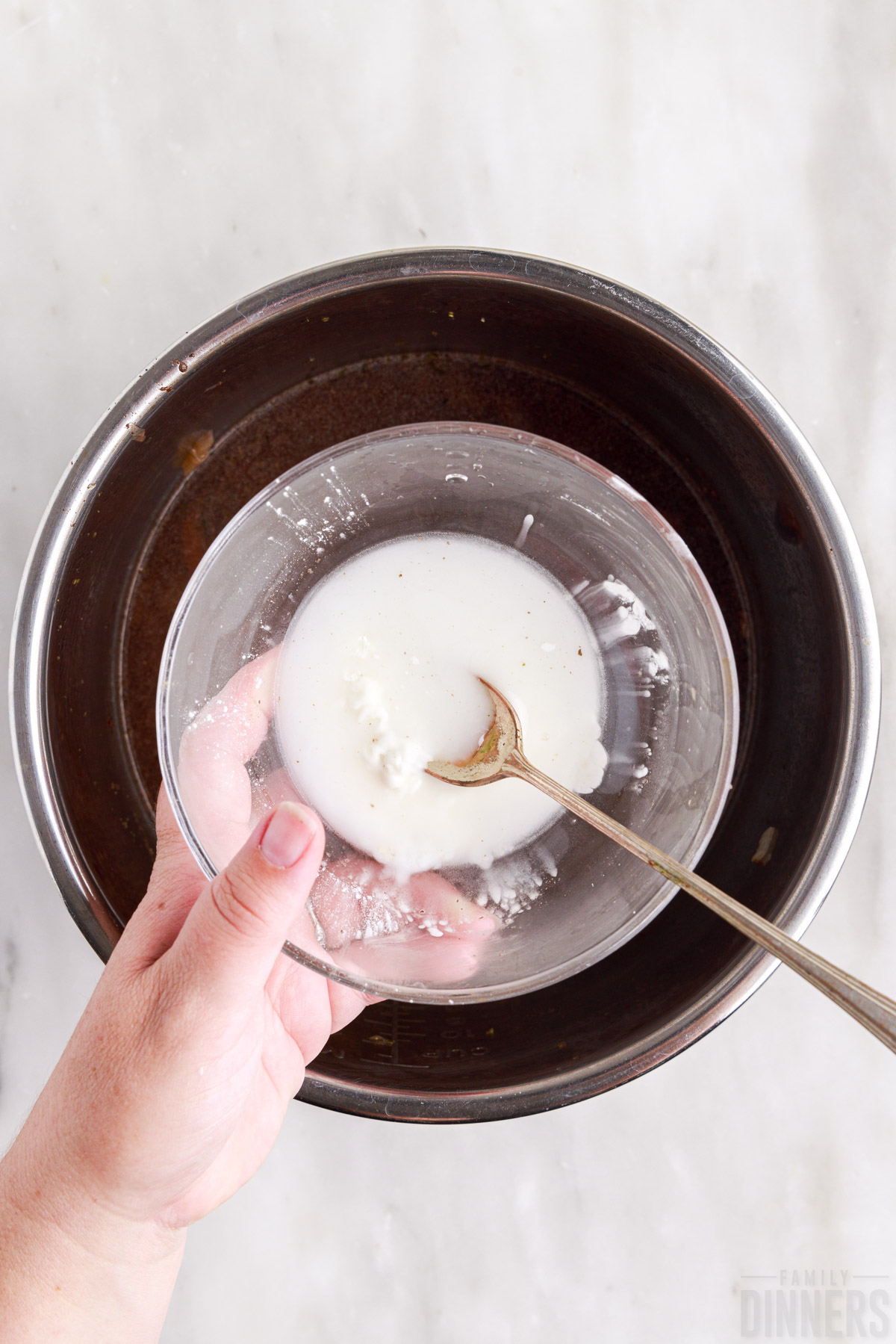cornstarch slurry in a bowl over instant pot