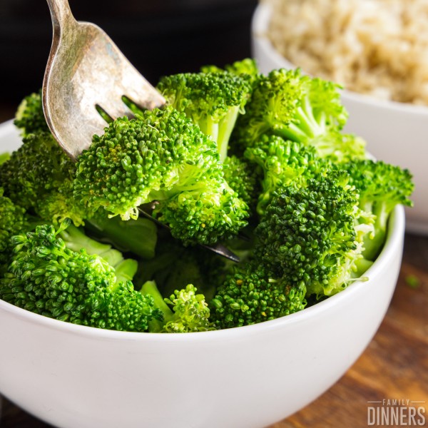 Instant Pot Broccoli in a bowl with a fork in it