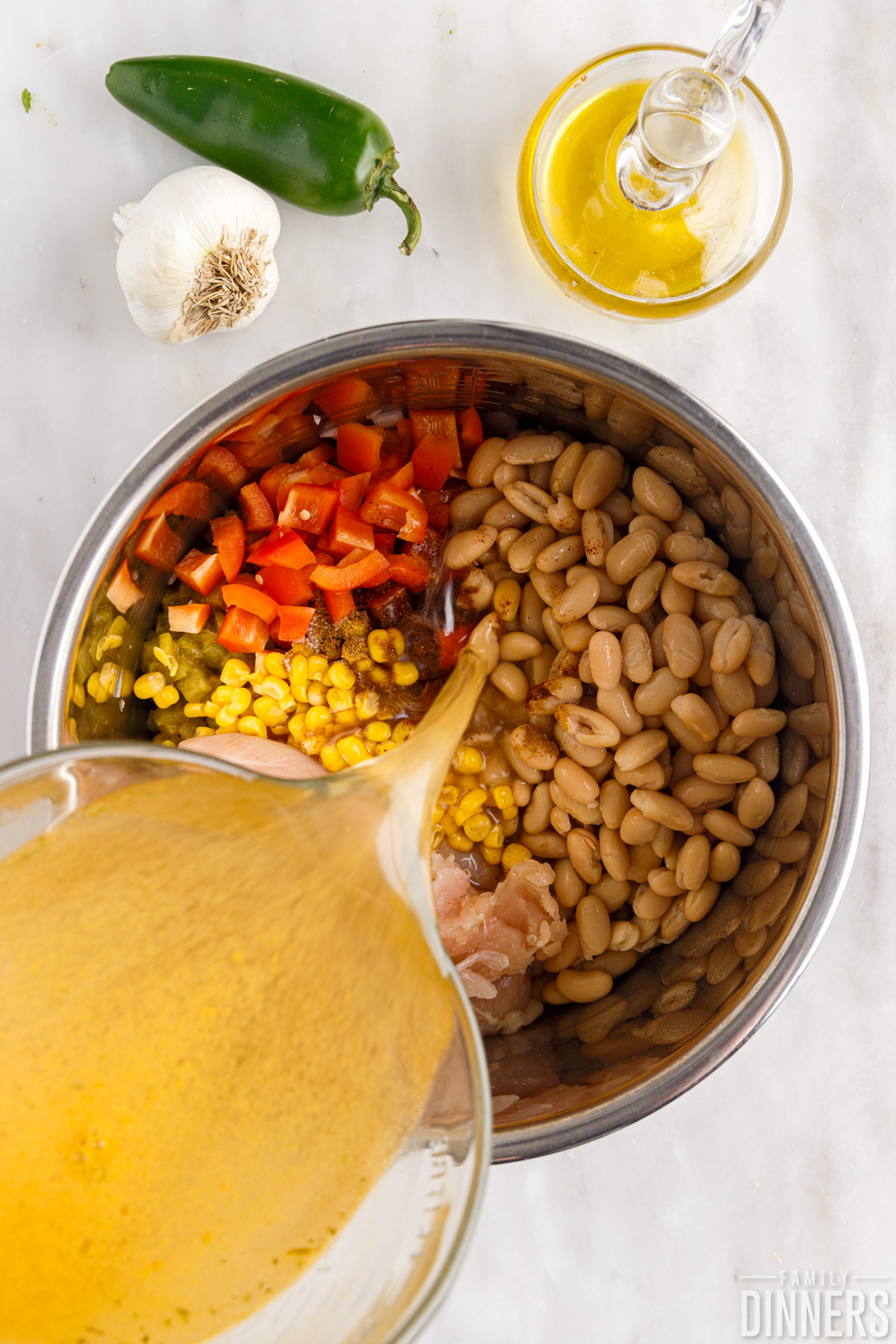 all the soup ingredients added to the instant pot