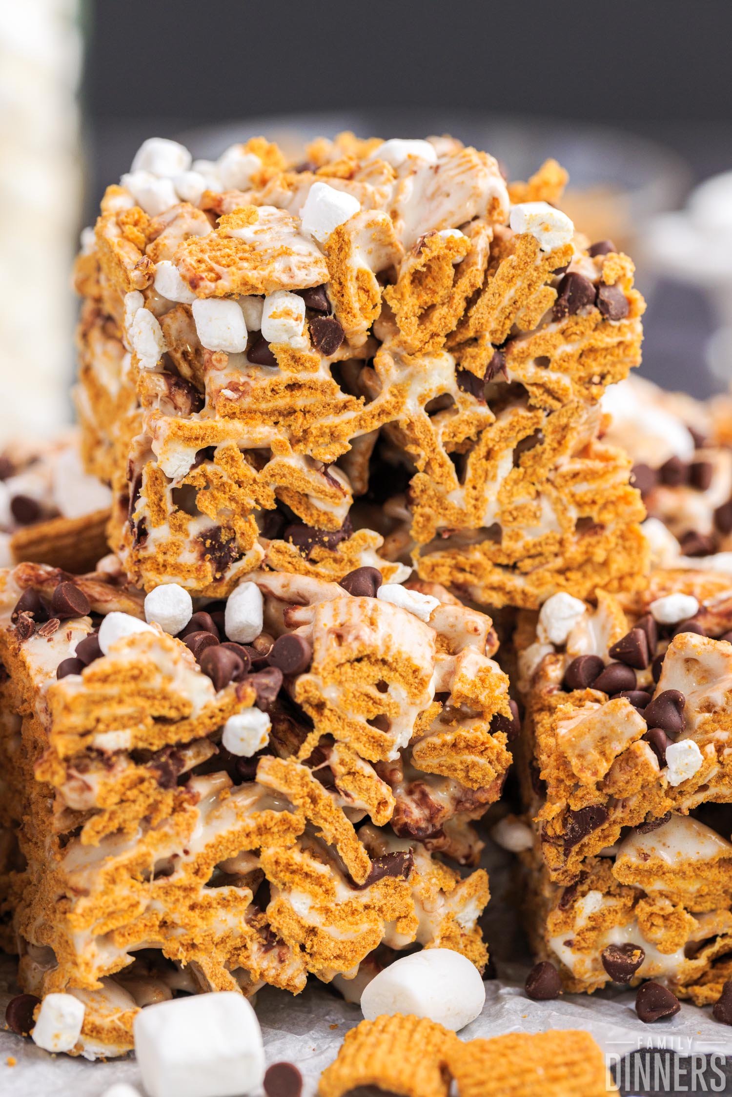 Stacked s'mores bars.