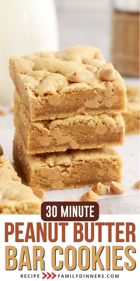 peanut butter cookie bars stacked.