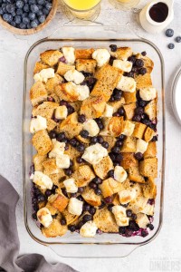 blueberry French toast casserole in a baking dish