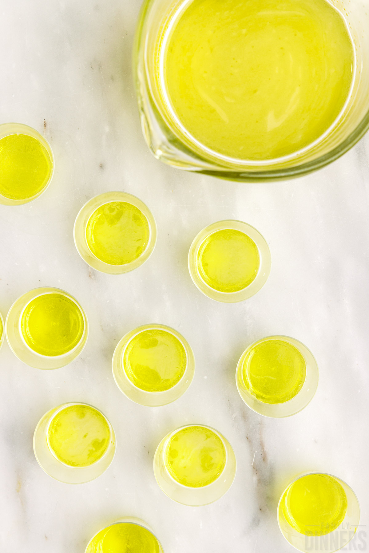 yellow jello layer in shot glasses