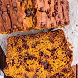 sliced pumpkin bread with chocolate chips