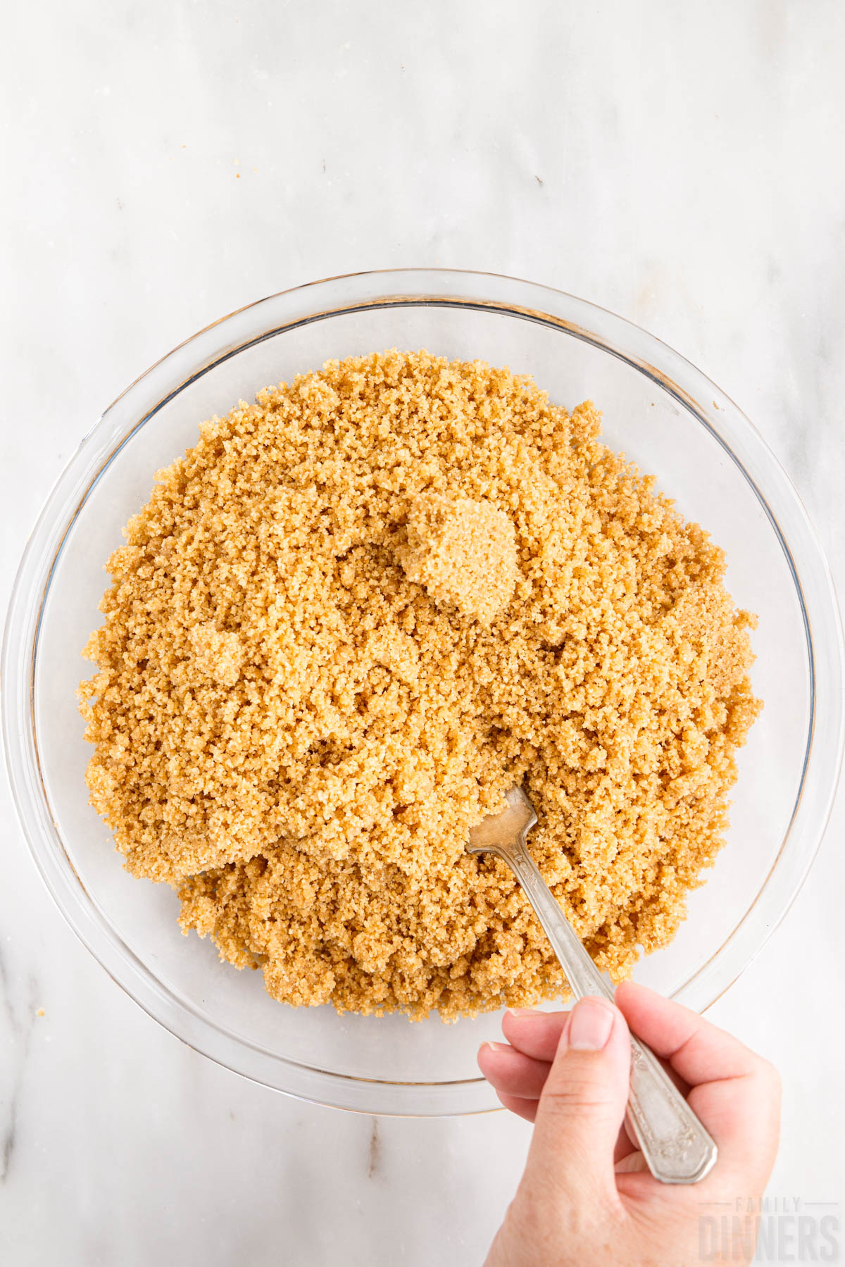 graham cracker crumbs in a glass bowl
