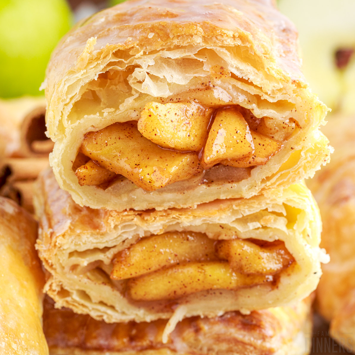 stacked apple hand pies cut in half