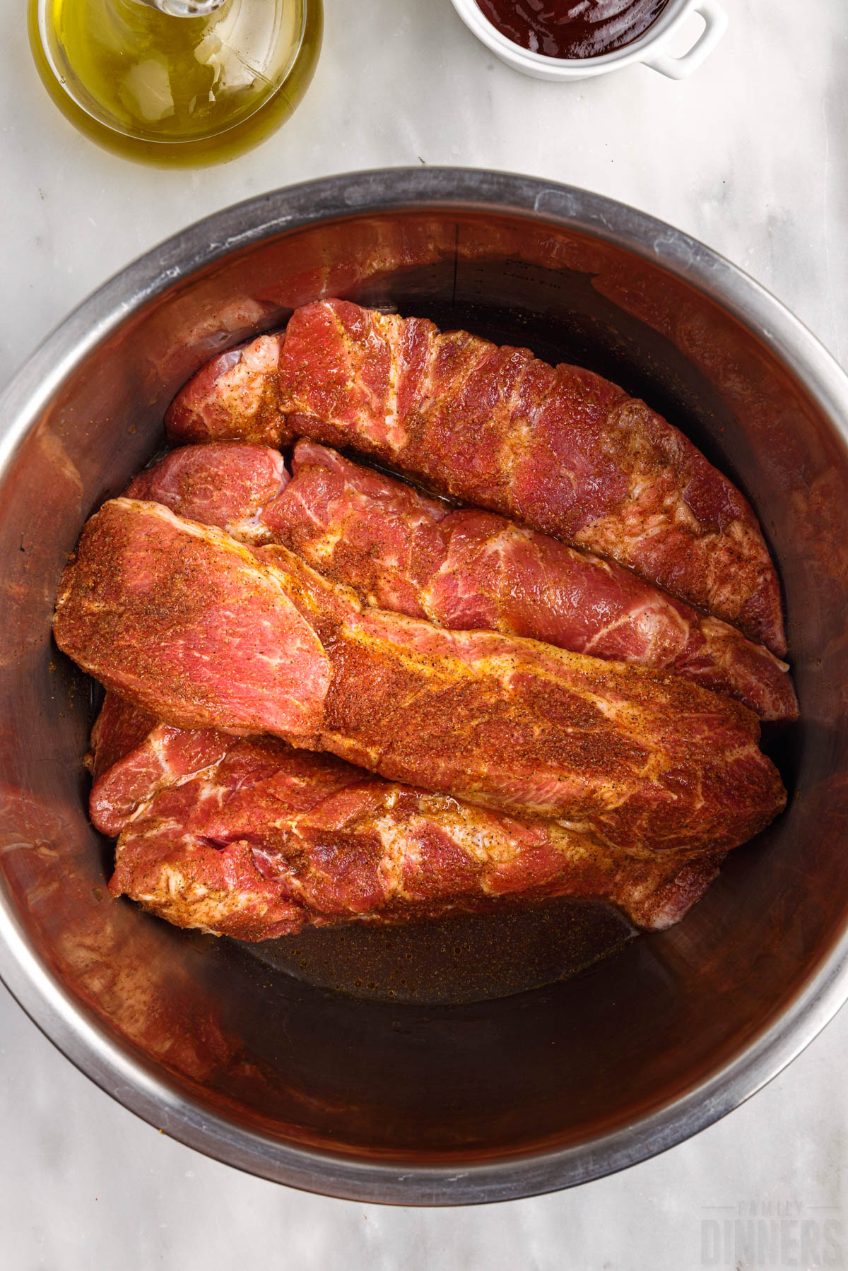 raw country style ribs in the Instant Pot