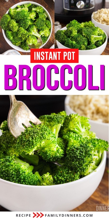 collage of steamed broccoli in a bowl.