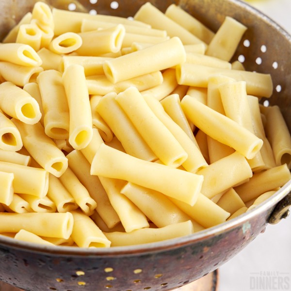 close up of pasta in strainer