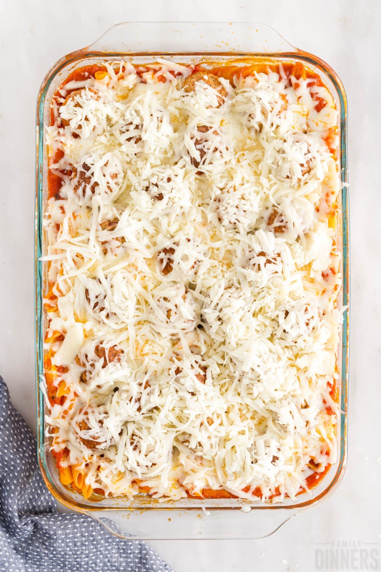 Easy Dump And Bake Meatball Pasta Casserole Recipe