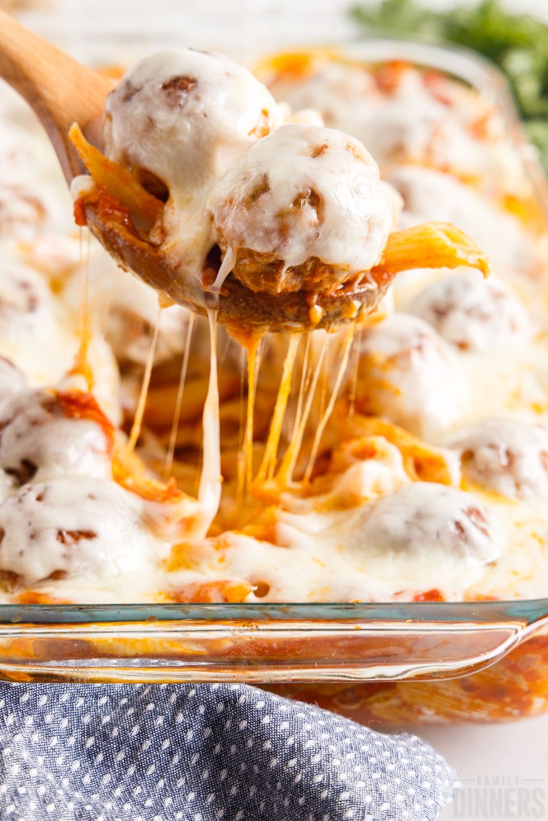 Easy Dump And Bake Meatball Pasta Casserole Recipe