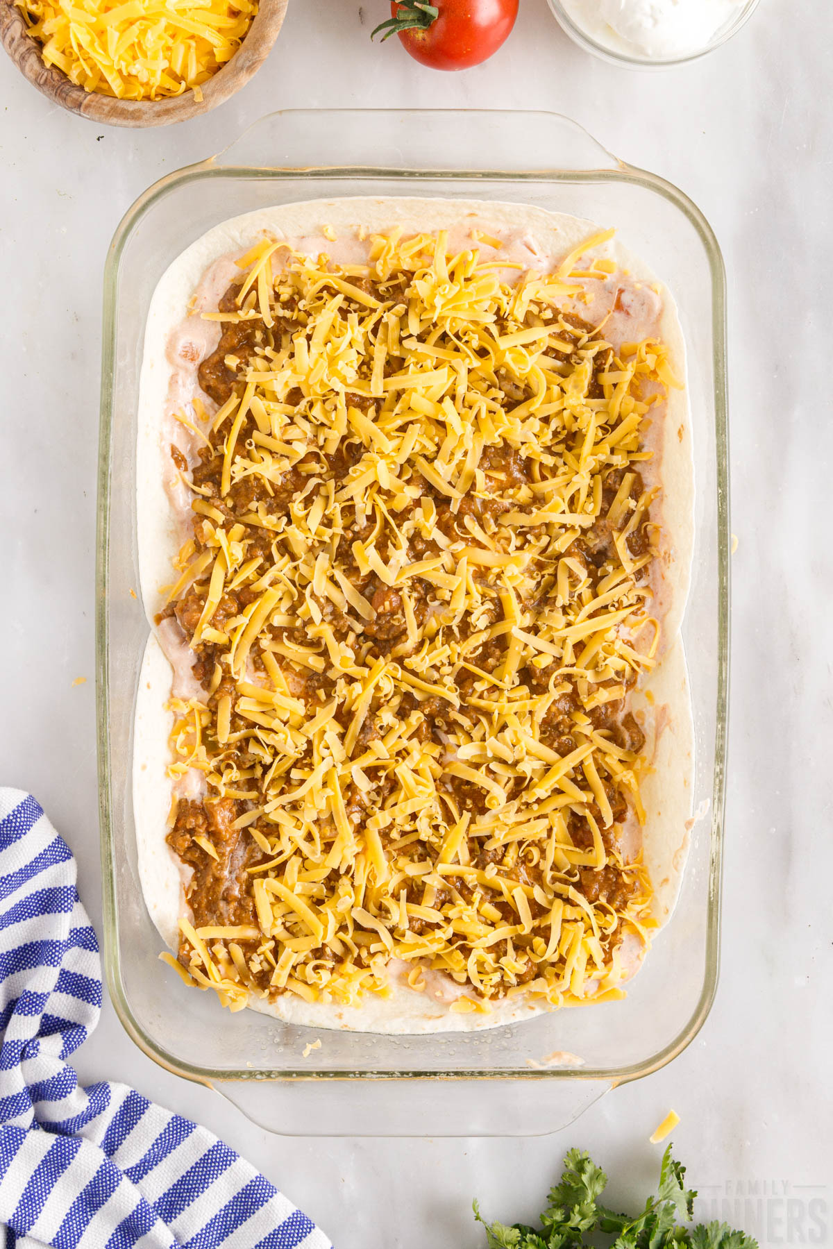 taco meat topped with cheese