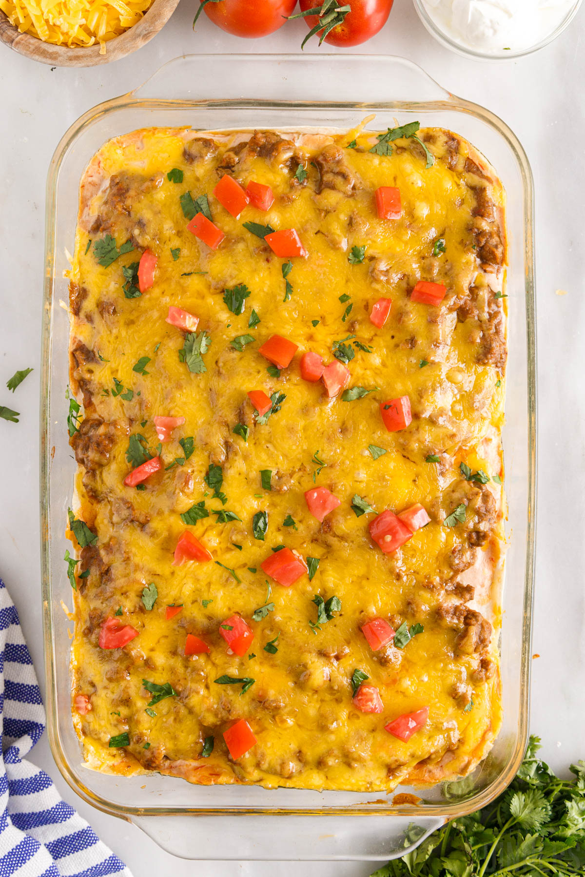 finished Mexican taco casserole with ground beef