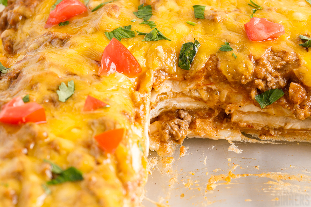 Easy Ground Beef Taco Casserole (Mexican Lasagna Recipe) - Family Dinners