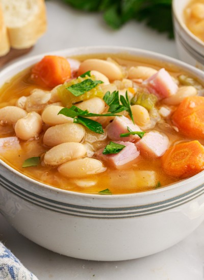 Bowl of ham and bean soup.