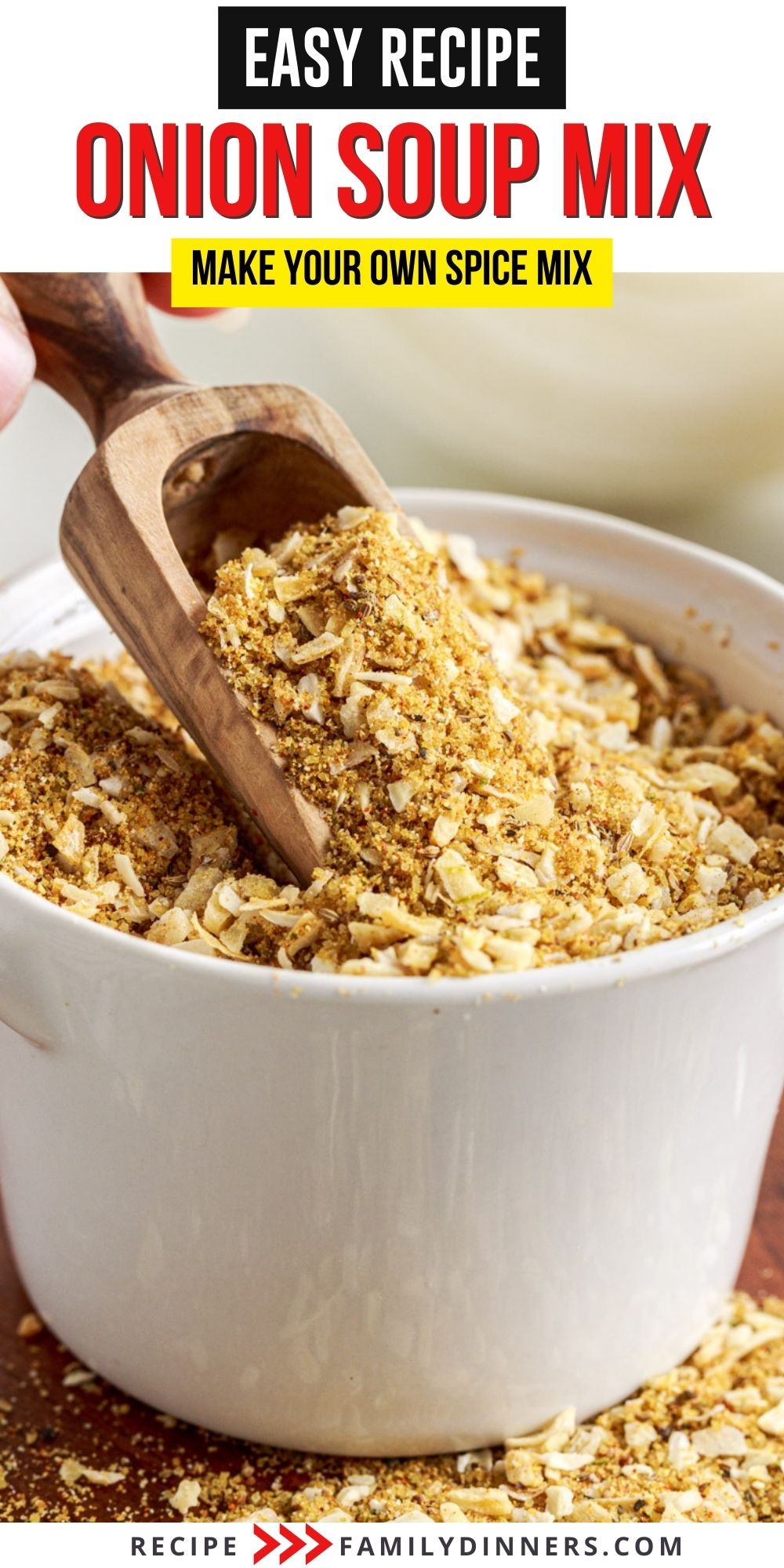 Homemade onion soup mix being blended in a blender