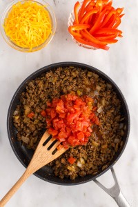adding Rotel to browned taco meat