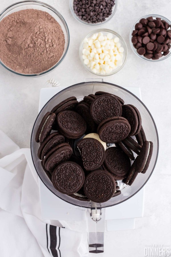 whole oreo cookies in a food processor
